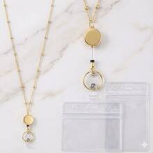 Lanyards For Id Badges Stainless Steel Badge Lanyard With 2 Pcs Waterproof Badge Holder Retractable Badge Lanyards Teacher Lanyard For Cruise Ship Key Cards Id Badges (Gold) L5ZC - 金色 - 查看 2