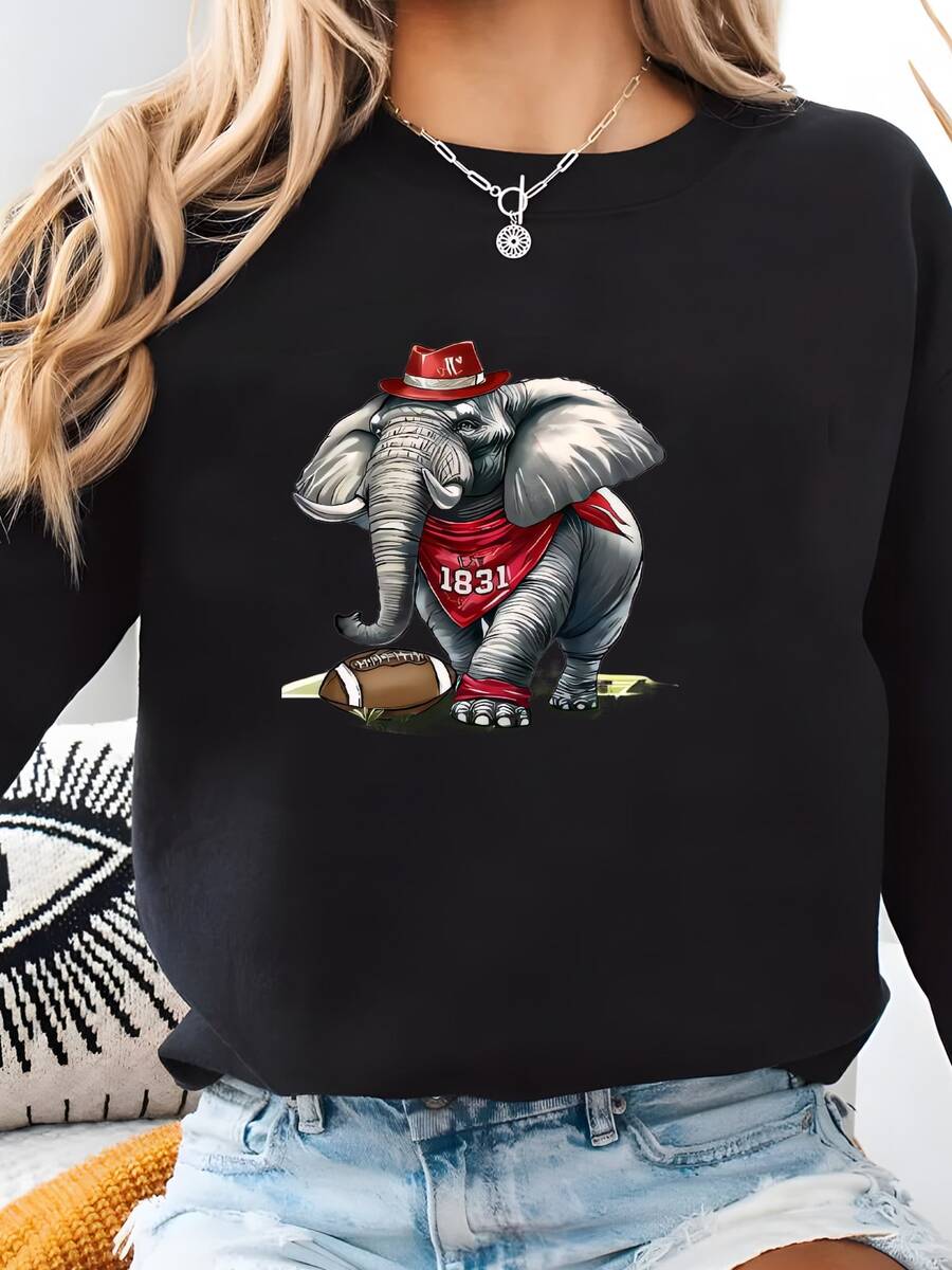 Sudadera, Sudadera De Fútbol, Regalo, Sudadera Cuello Tripulación, Regalo Estudiante Universitario, Sudadera Tuscaloosa Sudadera - Negro - Ver 1