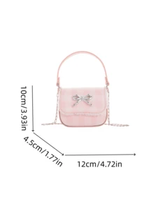 1个女童格子蝴蝶结PU磁扣甜美手提包迷你斜挎包，适合日常四季使用 - A - 查看 4