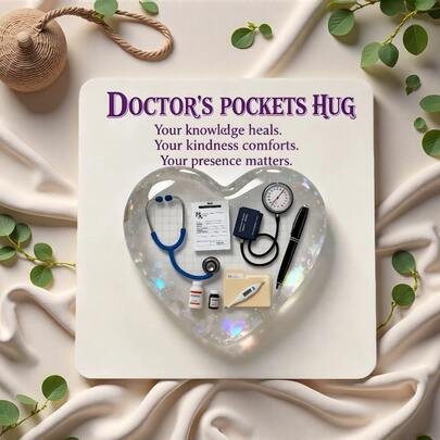 Doctor Pocket Hug Decor Figurine - Heart-Shaped Doctor With Inspirational Card, Hug Token, Encouragement Statue, Suitable As Gift For Family, Friends, Theme Party, Home & Holiday Decor