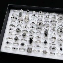 20pcs Vintage Punk Spider Skull Ring Set, Unisex, Mixed Style, Gothic Dark Style, Halloween Ring Jewelry, Party Holiday Accessories - 20 Mixed Black Stone Pinky Rings - View 2