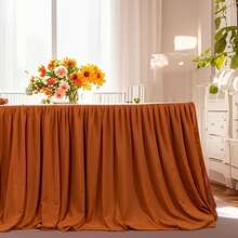 Falda de mesa de gasa para decoraciones de boda - Mantel transparente de 6 pies de terracota para baby shower, cumpleaños, fiestas, decoración de mesa de pastel del hogar, 2 capas, lavable a máquina y reutilizable - Naranja Quemada - Ver 4