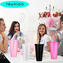 KAFUFU 25 Pcs Reusable Cups With Lids And Straws 24 Oz Glitter Iced Coffee Tumbler Plastic Travel Mug Cup For Smoothie Juices Birthday Sleepover Party Supplies For Girls - 25pc Light White - 查看 9