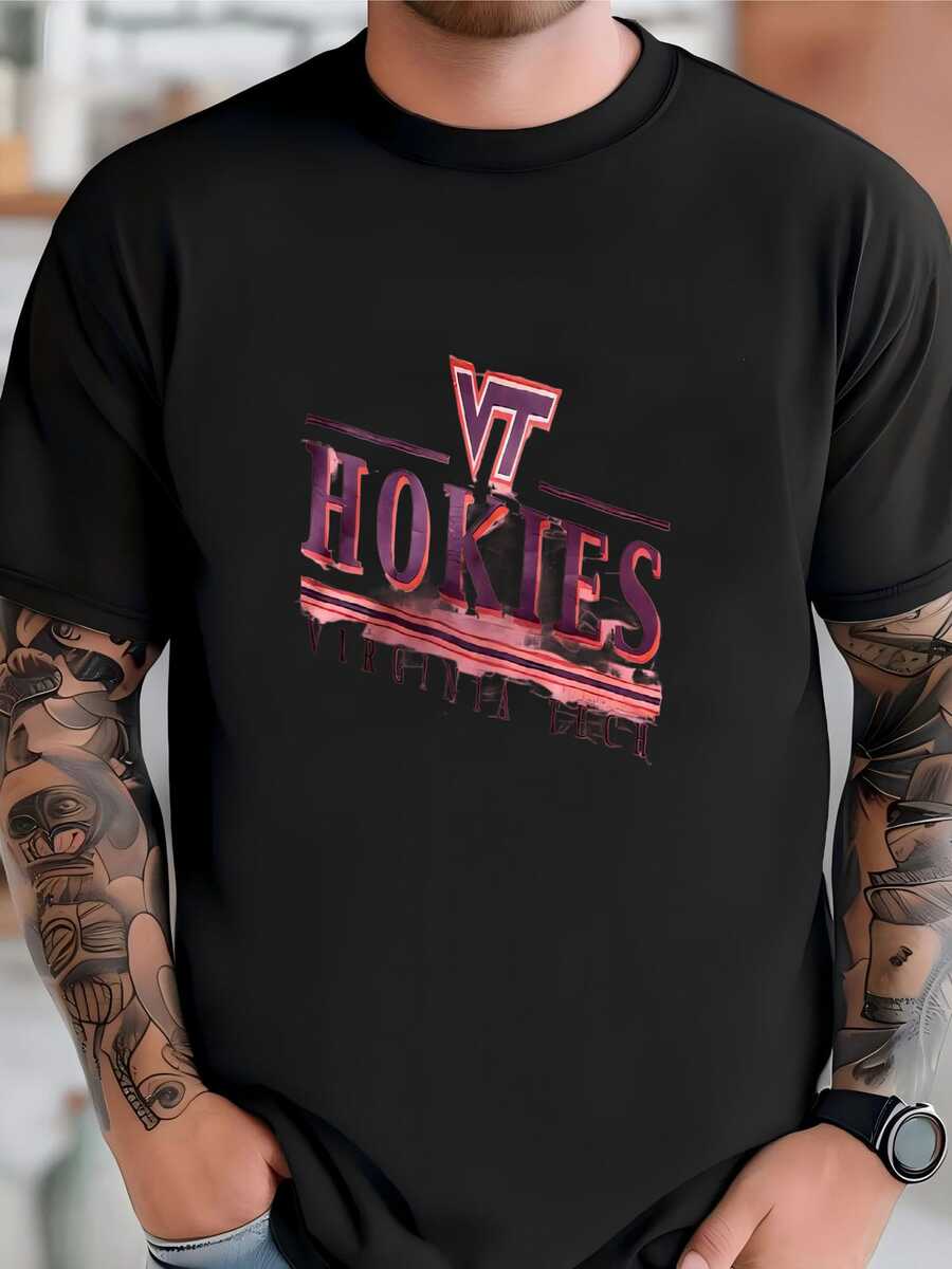 Mens Vintage 90's Rare Virginia Tech Hokies University Crewneck Sweatshirt Xl T-Shirt - Black - View 1