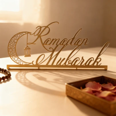 1pc Golden Crescent Moon Lantern Ramadan Tabletop Decor, Ramadan Blessing, Ramadan Atmosphere Decoration, Middle Eastern Style Iron Art Desk Ornament, Islamic Festival, Festive Soft Furnishing