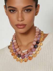 1pc Minimalist Chic Fresh Sweet Geometric Crystal Beaded Casual Versatile Knotted Necklace For Women - Geometric Beaded Necklace - View 1