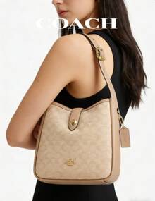 Coach Hadley 25 金屬標誌Logo 人造皮革 單肩斜背包 小號 女款 - 沙色 - 查看 2