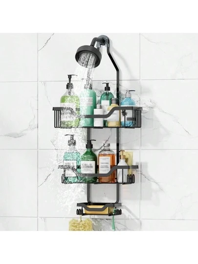 Shower Caddy Hanging, 3Tier Rustproof Shower Organizer, Shower Rack With Baskets/Soap Basket, Hooks For Razor/Sponge, No Drilling Bathroom Organizer Over Showerhead - Black