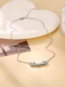 1条定制闪亮磨砂名字项链，女士吊坠名字项链，个性化不锈钢情书项链，情侣吊坠，家庭首饰，生日礼物，情人节礼物，节日礼物，圣诞礼物，送给她 - 彩色 - 查看 3