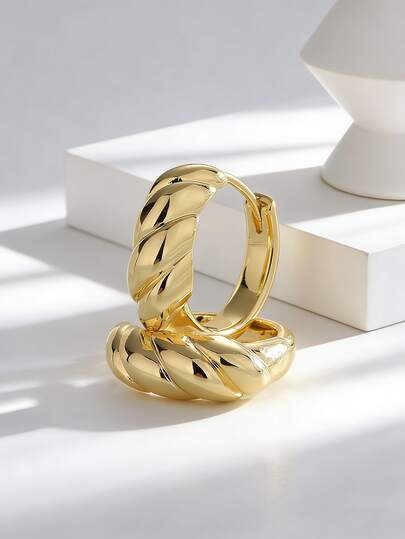 Charm-In Women's Gold-Plated Twisted Hoop Earrings - Retro Textured Jewelry For Daily Outfits, Brunch Dates & Casual Gatherings | Charming Gift For Her On Birthdays