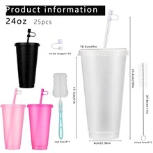 KAFUFU 25 Pcs Reusable Cups With Lids And Straws 24 Oz Glitter Iced Coffee Tumbler Plastic Travel Mug Cup For Smoothie Juices Birthday Sleepover Party Supplies For Girls - 25pc Light White - 查看 4