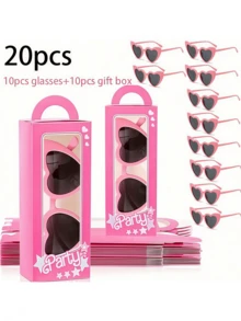 2-20件/套主题双耳眼镜礼盒：10副眼镜和10个盒子。适用于粉色公主派对、生日派对、周岁生日、婚礼派对。休闲派对小礼物，易于组装 - 彩色 - 查看 1