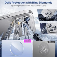 1 Set Of 3pcs Shiny Colorful Camera Lens Protector Film With Metal Ring, Compatible With IPhone 17/13/14/Pro/Max/15/16 Pro Max Applicable To Daily Shield, Office, Home Daily Shield Office Home Phone Camera Cover Sparkling Crystal Waterproof Shockproof Anti-Fall Scratch Resistant - Silver - View 2