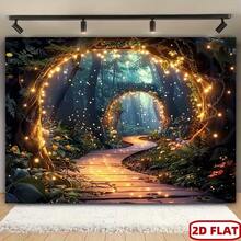2D Flat, 1pc Cursed Forest Tree Hole Background - Autumn Halloween Themed Background, Polyester, Suitable For Living Room, Outdoor Decor, Live Streaming And Photography Studio, Party Banner, Wall Tapestry, Cursed Forest Background, Fairy Cursed Forest Theme Party Decor, Fairy Theme Party Decor, Birthday Banner, Party Decor Background, Christmas Decor - Multicolor - View 2