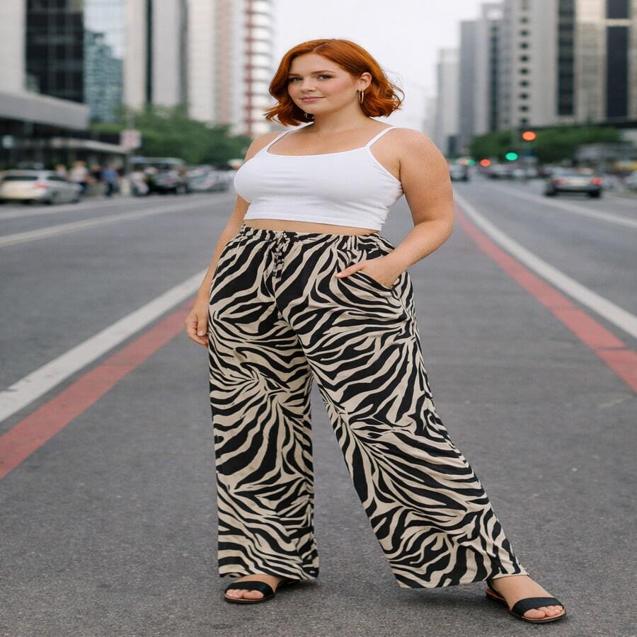 Elegant Viscose Wide Leg Trousers For A Chic Dressy Look - Đen và trắng - Xem 1