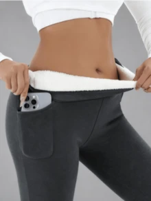 Women's High-Waist Fleece-Lined Leggings With Pockets - Cozy, Stretchy,  Warm, Multi-Color, Perfect For Fall And Winter Comfort, High Waisted Leggings - 灰色 - 查看 2