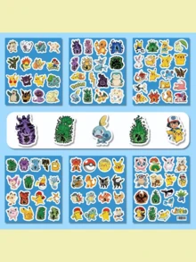 pokemon 100张卡通热门动漫宠物怪兽可爱贴纸，礼品包装封口胶带DIY贴纸，剪贴簿日记装饰贴纸，动漫周边DIY贴纸，惊喜礼物 - 彩色 - 查看 4