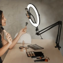 Essential Clip - On Selfie LED Ring Light With Adjustable Desktop Arm, Battery - Free, Portable, USB - Powered, Ideal For Live Streaming, Video Conferences, Cooking, Drawing, Reading & Video Recording - Black - View 10