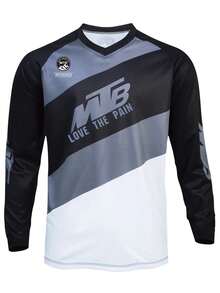 Long Sleeve Cycling Jersey - V-Neck Top For Mountain Biking, Off-Road Motorcycle Racing And Outdoor Sports - Comfortable For All Seasons, Machine Washable, Rider Gear, All-Weather Outdoor Apparel, Fashionable Sports Design - White - View 1