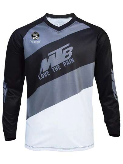 Long Sleeve Cycling Jersey - V-Neck Top For Mountain Biking, Off-Road Motorcycle Racing And Outdoor Sports - Comfortable For All Seasons, Machine Washable, Rider Gear, All-Weather Outdoor Apparel, Fashionable Sports Design