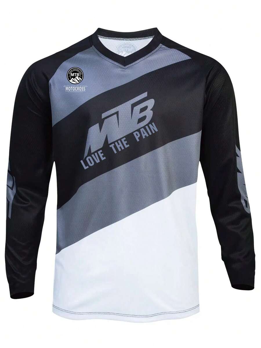 Long Sleeve Cycling Jersey - V-Neck Top For Mountain Biking, Off-Road Motorcycle Racing And Outdoor Sports - Comfortable For All Seasons, Machine Washable, Rider Gear, All-Weather Outdoor Apparel, Fashionable Sports Design - White - View 1