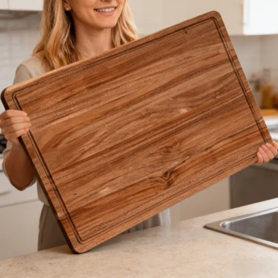 Acacia Wood Cutting Board - Chopping Board - Butcher Block - Wooden Cutting Board - Ideal For Meat, Cheese, Bread, Vegetables And Fruits, Kitchen Utensil With Juice Groove, Perfect Holiday Gift For Chefs, Multipurpose Kitchen Tool, Food Tray, Elegant Design, Kitchen Accessory, Cheese Board, Eid Al-Fitr