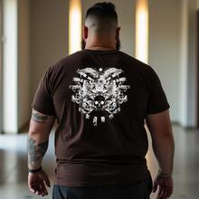 Plus Size Skull Skeleton T-Shirt, Premium Knit Fabric - Rust Brown - View 1