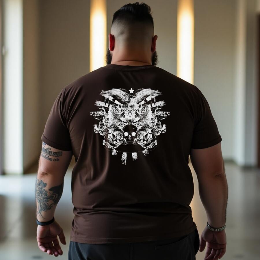 Plus Size Skull Skeleton T-Shirt, Premium Knit Fabric - Rust Brown - View 1