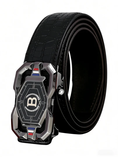 1pc Men's Automatic Buckle Belt, Fashionable Versatile Waist Belt For Casual & Business Wear