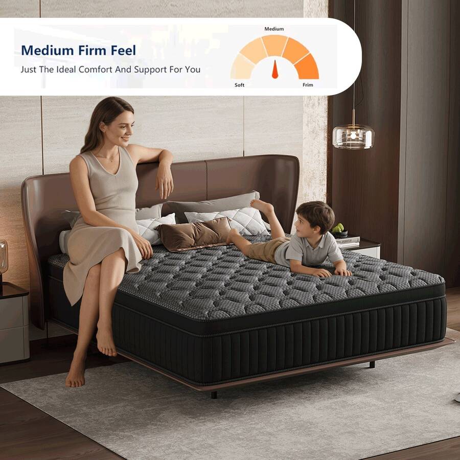 LODEIJA 8/10/12/14 Inch Suitable For Mixed Single, Double, Large And Extra Large Mattresses, Independent Bagged Springs, Matched With Gel Memory Foam, Medium Hardness Mattresses - 黑與白 - 查看 1