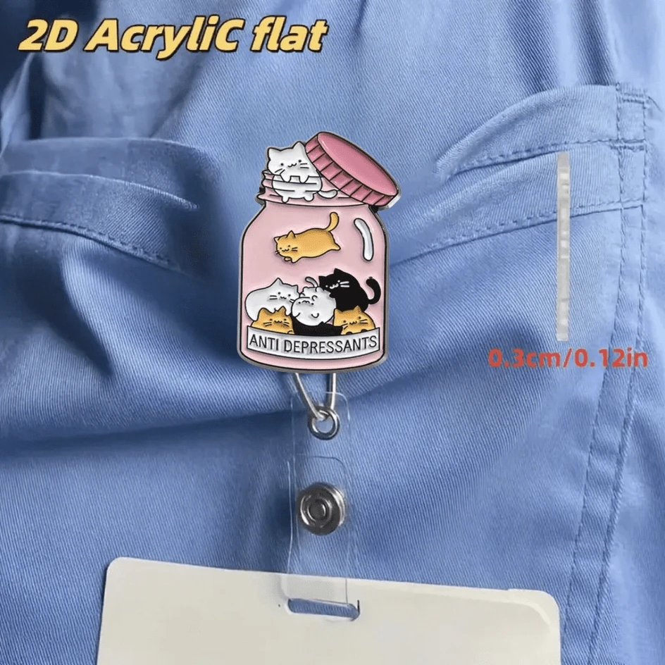 1 chiếc móc treo thẻ hình mèo dễ thương dùng cho thuốc chống trầm cảm, kẹp thẻ ID có thể thu gọn, phù hợp cho bác sĩ, y tá, nhân viên điều dưỡng - Tuyệt vời cho nhân viên bệnh viện, quà tặng ngày lễ, phụ kiện y tá, học sinh, tựu trường, đồ dùng học tập, đồ dùng văn phòng, phụ kiện, quà tặng cho bé gái, quà tặng đồng đội. - Hồng - Xem 1