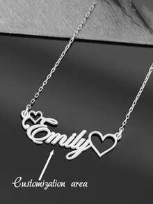 Custom Stainless Steel Gold-Plated Hollow Name Necklace, High-Quality Personalized Romantic And Fashionable Private Nameplate Pendant Necklace, Women's Jewelry, Valentine's Day Outfit Accessory. - Multicolor - View 1