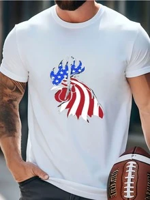 Mens Rooster American Flag Usa Pullover Tshirt T-Shirt - White - View 1