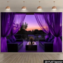 2D flacher 1 Stück tief lila Chiffon transparenter Vorhang, Polyester Hintergrundstoff, vielseitige Feiertagsraumdekoration, Fotografie-Requisite, ohne Stromversorgung, multifunktionale Dekoration, Feriengeschenk, Polyestermaterial, ohne Stromquelle erforderlich. - Violett - Übersicht 11
