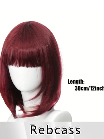Perucă Bob Chic de 30 cm - Stil de lungă durată cu franjuri elegante, lungime până la bărbie, fibre sintetice de înaltă calitate - Concepută pentru farmec feminin, perfectă pentru cosplay, ideală pentru ocazii speciale, potrivită pentru purtare de zi cu zi
