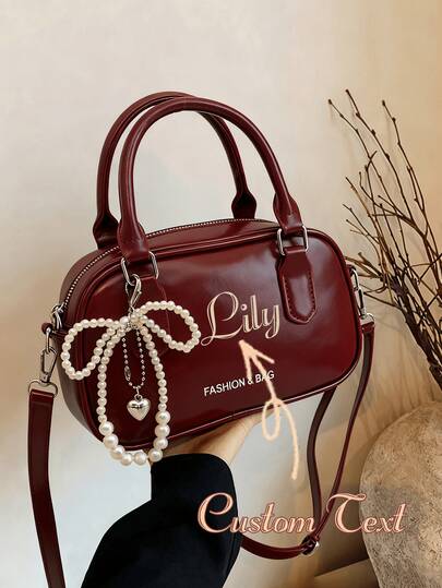 Custom Boston Handbag, Fashion Shoulder Bag, Dual Handle Pillow-Shaped Bag, Retro Crossbody Bag, Classic Solid Color Fashion Handbag, PU Material Decor, Portable Women's Coin Purse, Elegant Business Commuter Bag, Suitable For Shopping, Commuting And Outings. Great Gift For Valentine's Day And New Year.