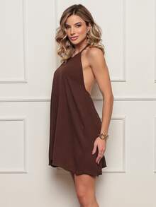 Duna Fresh Summer Halter Short Dress - Rust Brown - View 2