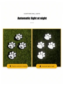 4个太阳能狗爪LED灯，爪印造型太阳能户外灯，带智能传感器，适用于猫狗、宠物花园小径的景观照明，暖白/白光LED，可爱爪印设计，适合宠物爱好者 - 彩色 - 查看 8