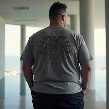 Plus Size Skull Skeleton T-Shirt, Premium Knit Fabric - Gris - Ver 1