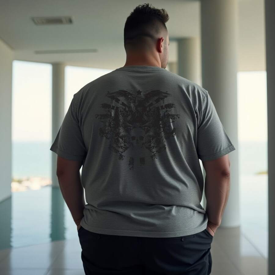 Plus Size Skull Skeleton T-Shirt, Premium Knit Fabric - Gris - Ver 1