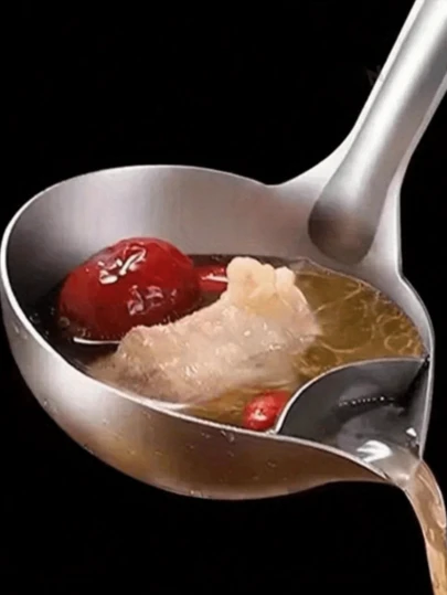 2 pezzi Set di scolapasta, include mestolo per minestra a doppio strato, separatore di olio, schiumarolo per salse e cucchiaio per yogurt - con design beccuccio per versare facilmente e costruzione robusta, adatto per cottura, servizio e scolatura in cucina. Utilizzabile per zuppe, salse, oli e yogurt. Utensili da cucina igienici, inclusi mestolo per minestra, mestolo per minestra giapponese a manico lungo, mestolo per minestra cinese, mestolo per servire e mestolo per minestra profondo.