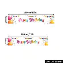 2D平面生日快乐桌旗,饰有气球、横幅和数字,彩色纸屑派对装饰,柔软涤纶长方形派对桌旗,生日派对餐桌中心装饰 - 彩色 - 查看 6