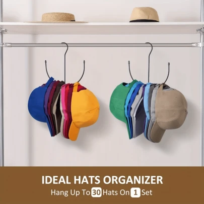 Multi-Functional Stainless Steel 1pc Cap Rack - Durable Cap Hook Organization, Space-Saving Design, Holds Up To 20 Baseball Caps, Easy To Install, Suitable For Closets And Doors.