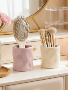 1 hộp đựng cọ trang điểm bằng nhựa hình dáng bất đối xứng, hình bình hoa không đối xứng với bề mặt dập nổi không đều, vật trang trí bàn làm việc đa chức năng, bình hoa mini kiêm hộp đựng đồ, thích hợp cho phòng khách, phòng ngủ và văn phòng (màu trắng và tím), trang trí phòng trang điểm. - Nhiều màu - Xem 3