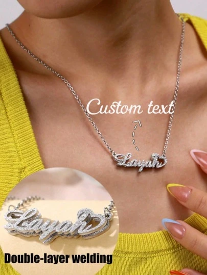 1 Custom Sparkling Frosted Name Necklace For Women, Pendant Name Necklace, Personalized Stainless Steel Love Letter Necklace, Couple Pendant, Family Jewelry, Birthday, Valentine's Day, Holiday Gift, Christmas Gift, For Her