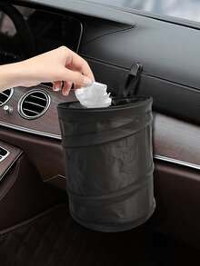 3pcs/5pcs Car Hanging Foldable Trash Can, Waterproof Leak-Proof + Hidden Multi-Function Backseat Hanger, Car Garbage Bag Hanging Organizer, Oxford Cloth Collapsible Trash Bag, Car Accessories, Car Decor - Black - View 2