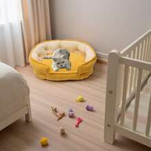 1pc Soft & Comfortable Felt Pet Bed, Minimalist Design, Non-Slip Bottom, Stable & Secure, Warm & Easy To Clean, Suitable For Medium & Small Cats/Dogs, All Season Pet Sleeping Mat - Mustard Yellow - View 4