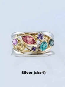 1pc Fashion Crystal Quartz Ion Ring, Therapeutic, Slimming, Lymphatic Drainage, Minimalist Jewelry, Asymmetric Geometric Design Multi-Color Gemstone Multi-Layer Colorful Ring, Jewelry Photography, Proposal Ceremony, Wedding Supplies, Jewelry Store Display - Red Jewelry Box - View 14