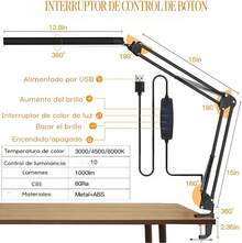Lámpara de Computadora Ajustable LED Abrazadera Y Adaptador USB Regulable Brazo Oscilante Cuello De Cisne Flexible Cuidado De Ojos Brillo Continuo La Herramienta De Iluminación Definitiva Para Profesionales Exigentes Luz Para Mesa  LAMPARA MESA blanco - X3-17966-blanco - Ver 10