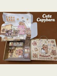 Novo Conjunto de Papelaria com Tema de Capivara, Inclui Ferramentas de Escrita de Alta Qualidade como Caderno, Marcador de Página e Acessórios, Feito de Material de Papel, Adequado para Estudo, Formatura, Diário, Aniversário, Presentes de Festa - Multicolorido - Visão 7